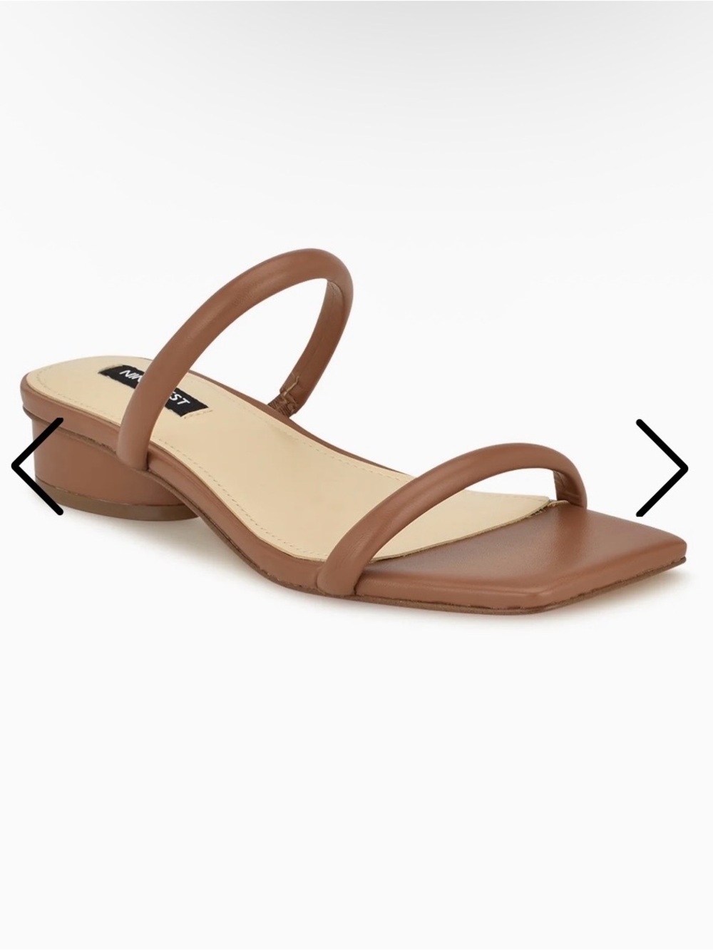 Nine West Morella Light Brown Minimalist Square-Toe Low Heel Mules Slide Sandals